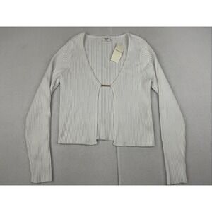 Abercrombie & Fitch Slim Bar Hardware Ribbed Knit Slim Fit Crop Cardigan White S